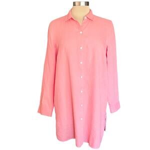 J. Jill Love 100% Linen Coral Button Down Shirt Tunic Length MEDIUM Casual Work
